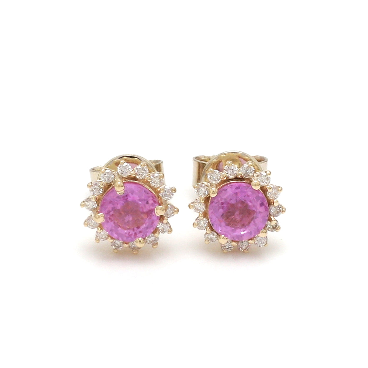 JPERG-2298/8126 Pink Sapphire Round With Diamond Studs Earring