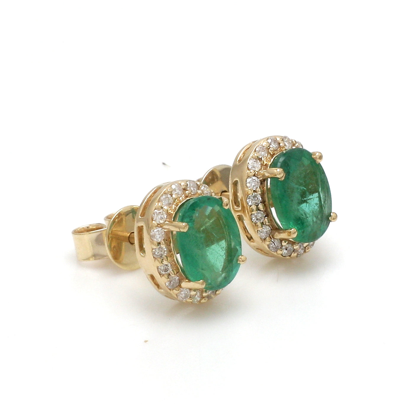 JPERG-2299/8127 Emerald Oval With Round Diamond Earring