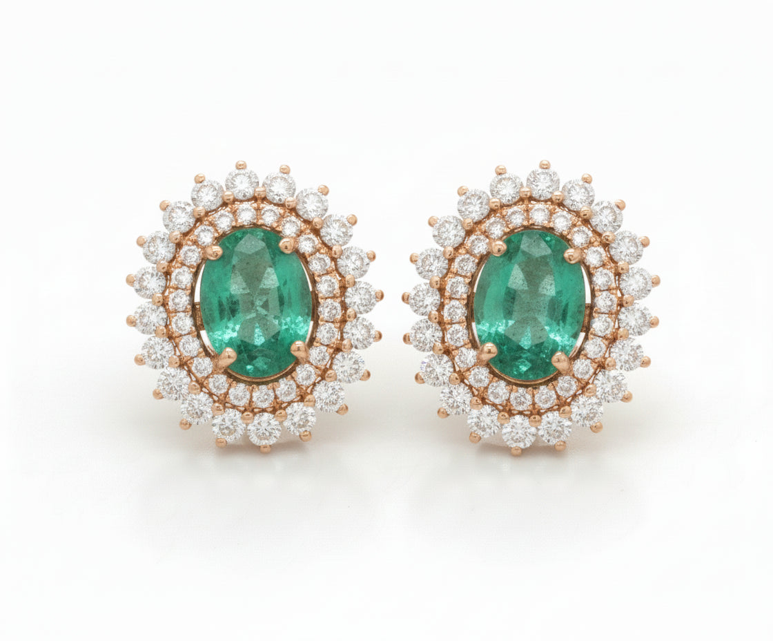 JPERG-3487/9296 Diamond Emerald Earring