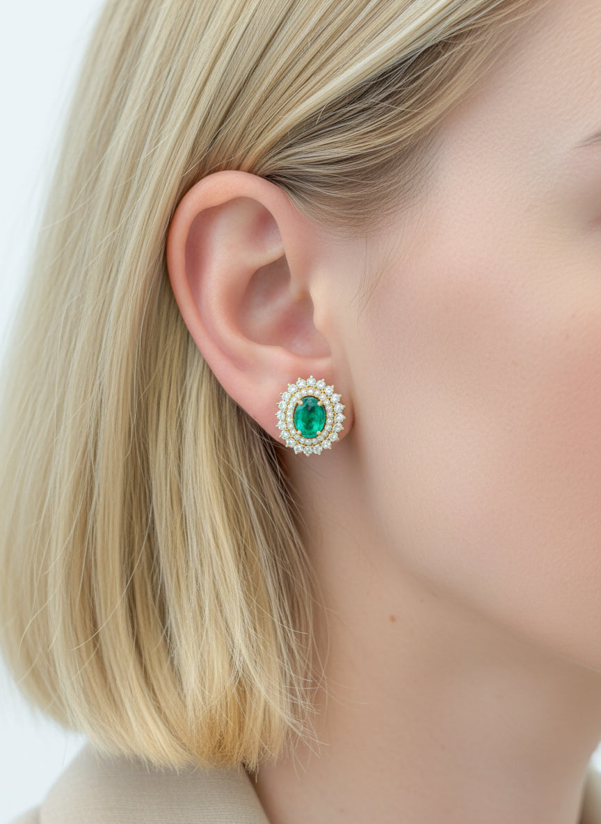 JPERG-3487/9296 Diamond Emerald Earring
