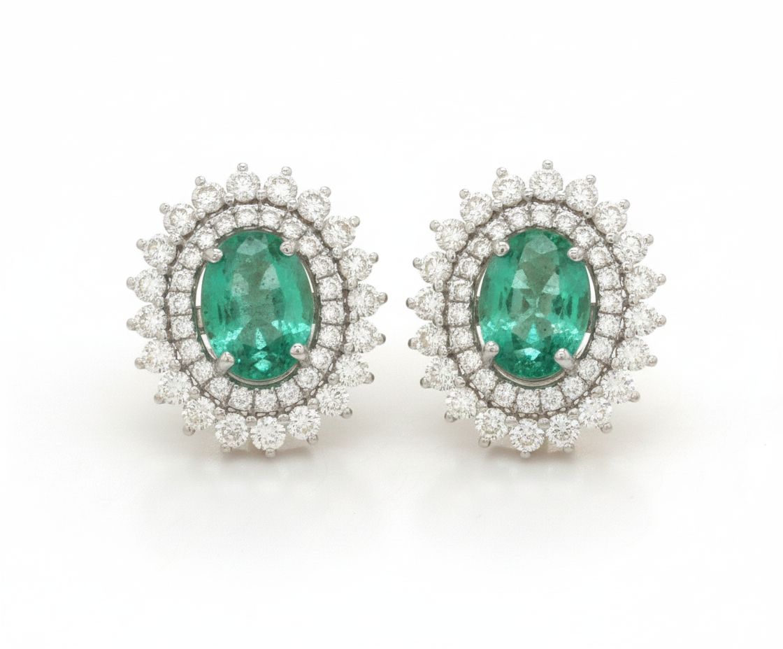 JPERG-3487/9296 Diamond Emerald Earring