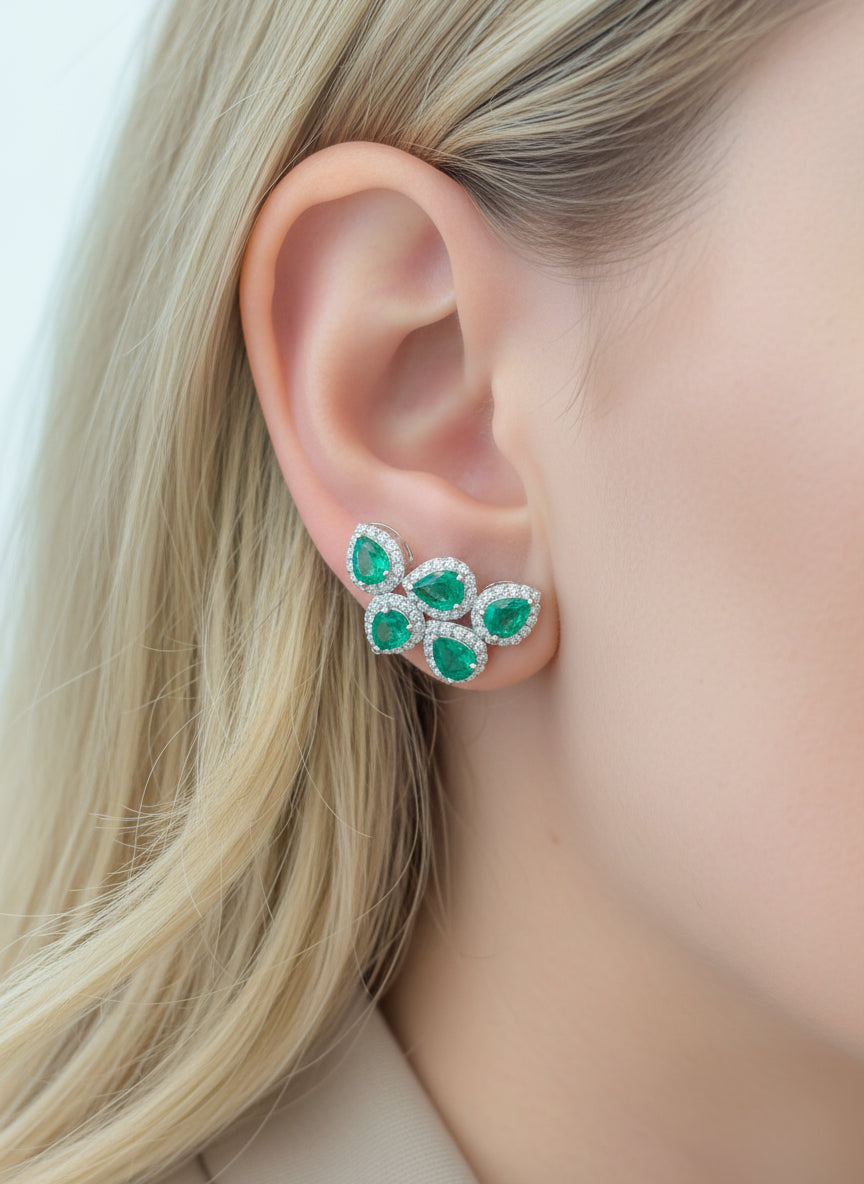 JPERG-3491/9300 Emerald Diamond Earring