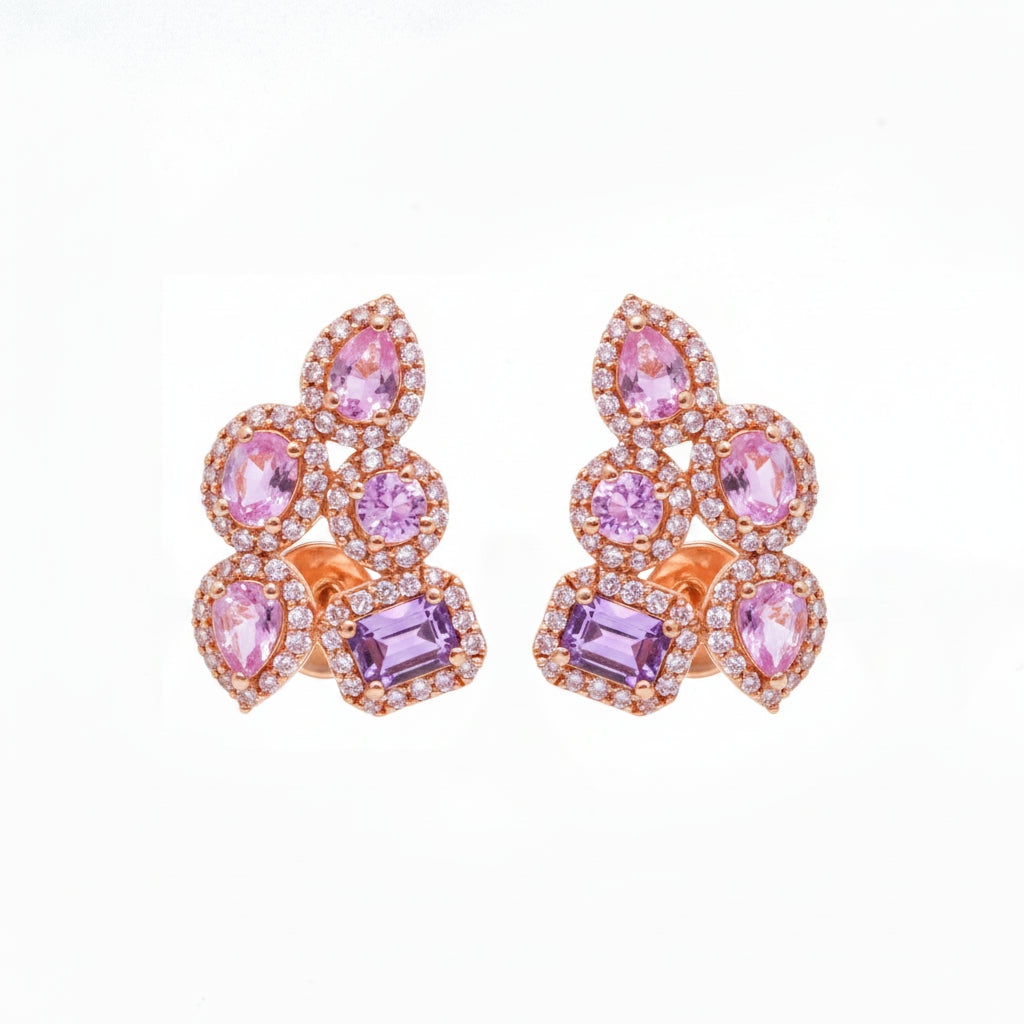 JPERG-3495/9357 Pink Sapphire Diamond Earring