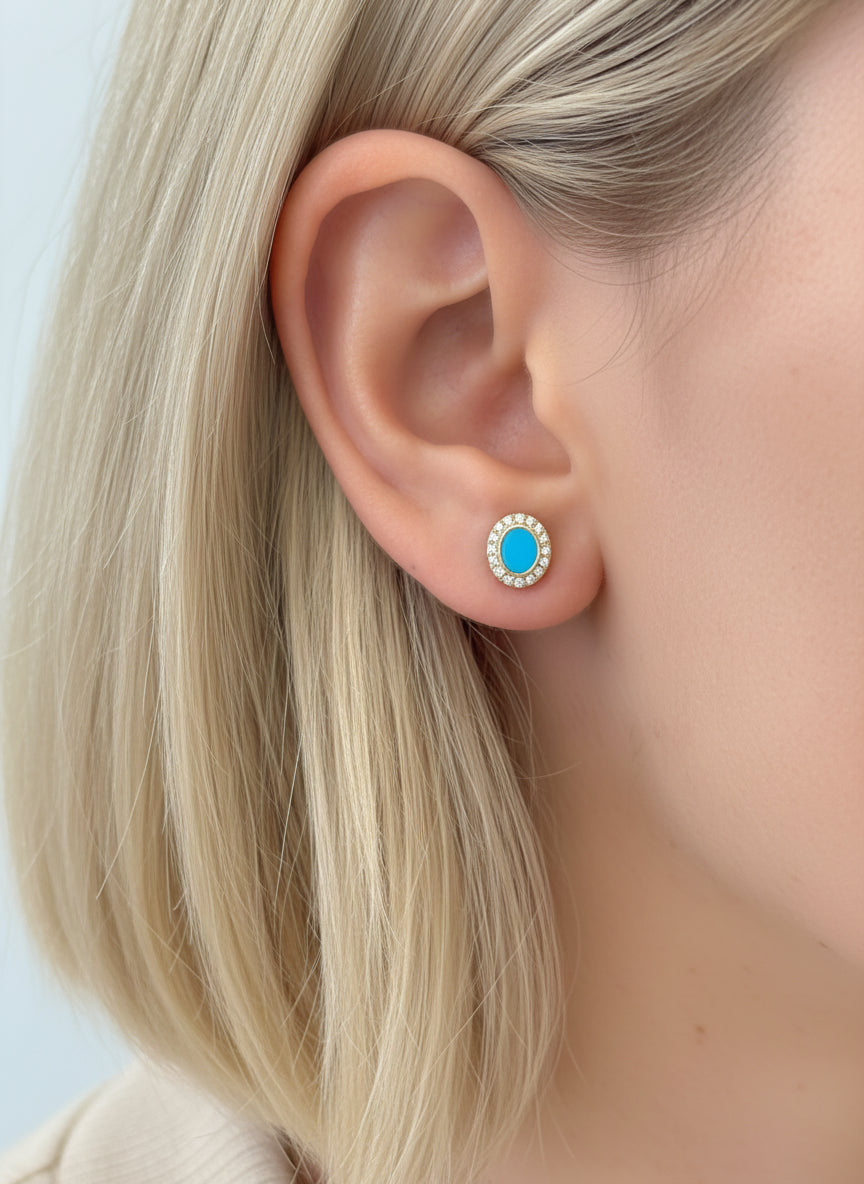 JPERG-3515/9446 Turquoise Diamond Earring