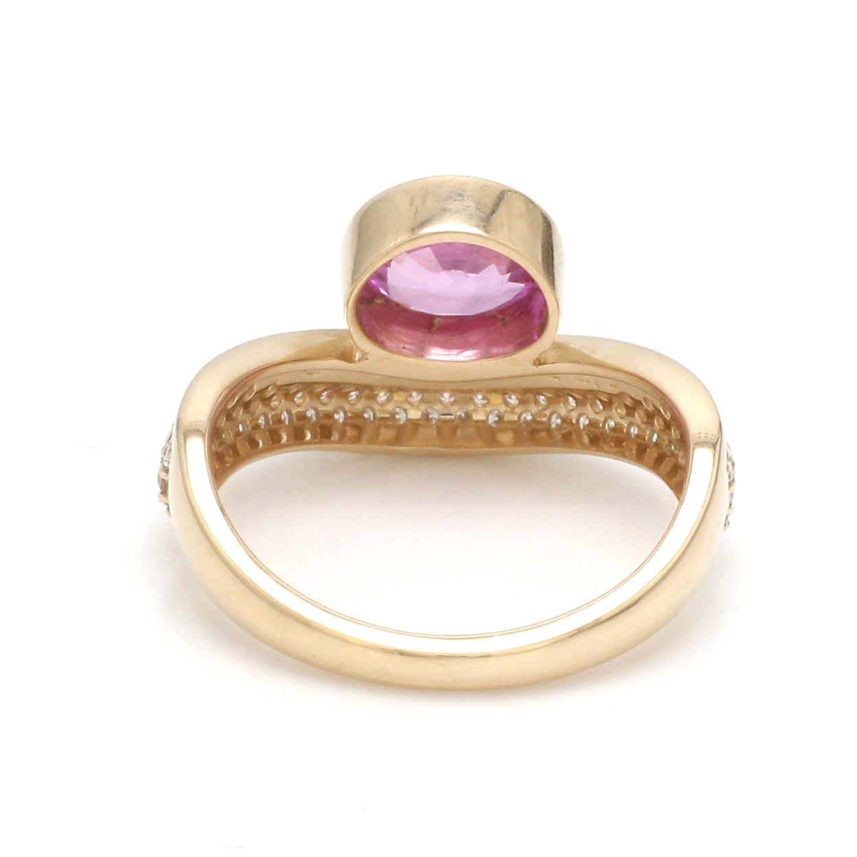JPRG-3441/8817 Pink Sapphire Oval Bezel Set Diamond Wave Ring