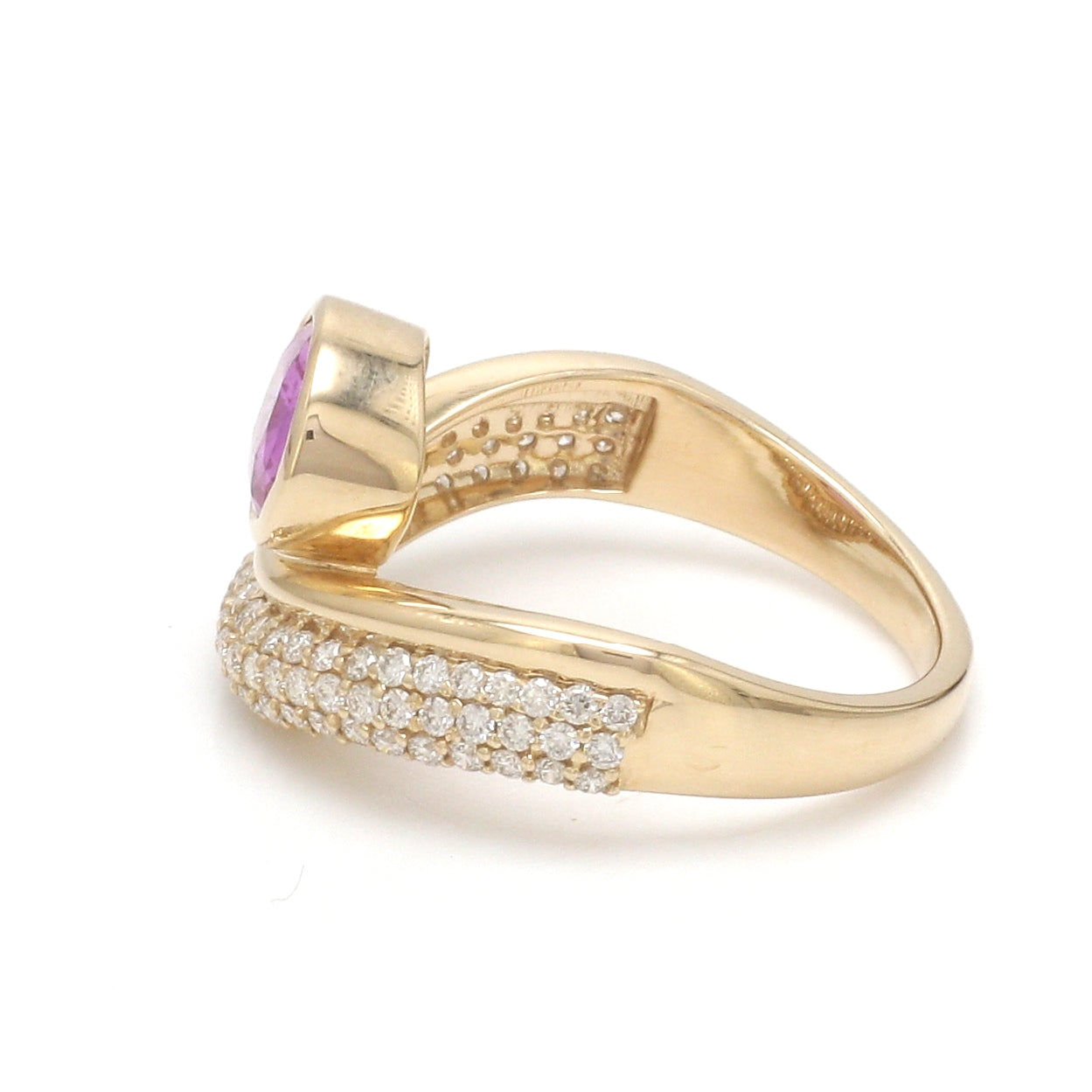 JPRG-3441/8817 Pink Sapphire Oval Bezel Set Diamond Wave Ring