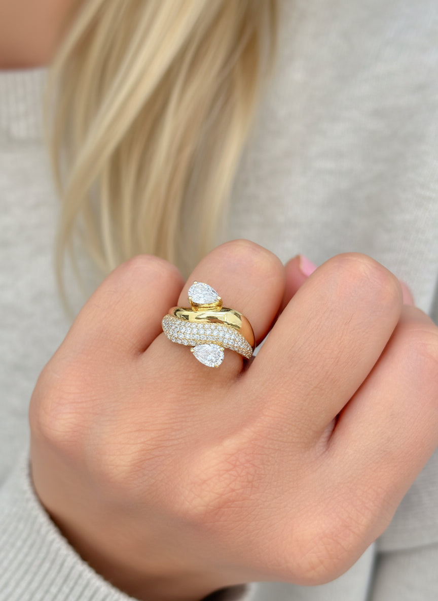 JPRG-3494/8907 Lab Grown Diamond Pear Round Wave Ring