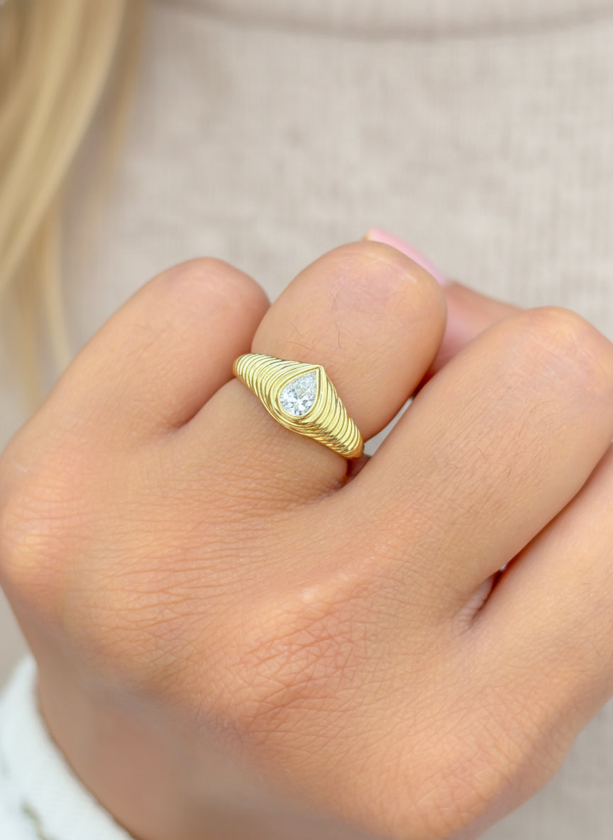 JPRG-3495/8908 Blue Sapphire Heart Ribbed Ring