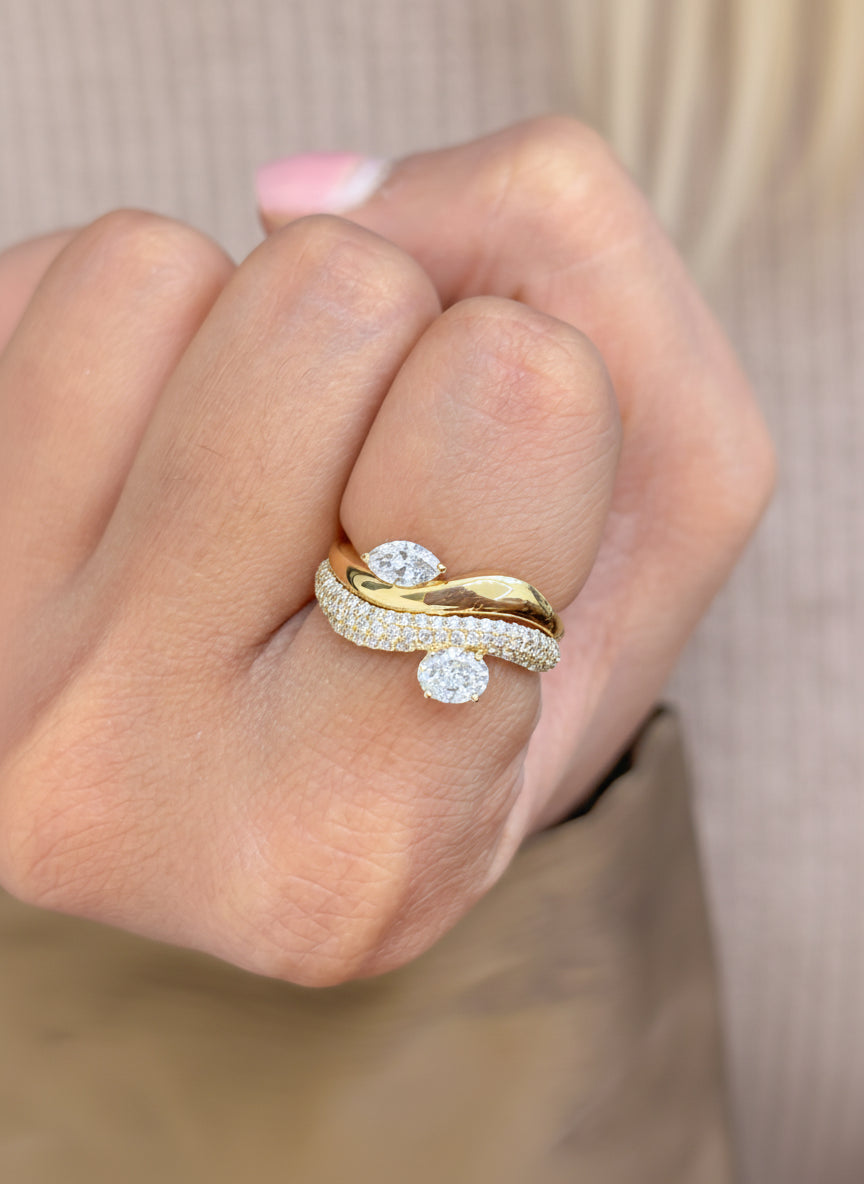 JPRG-3508/8932 Diamond Pear Oval With Round Wave Ring