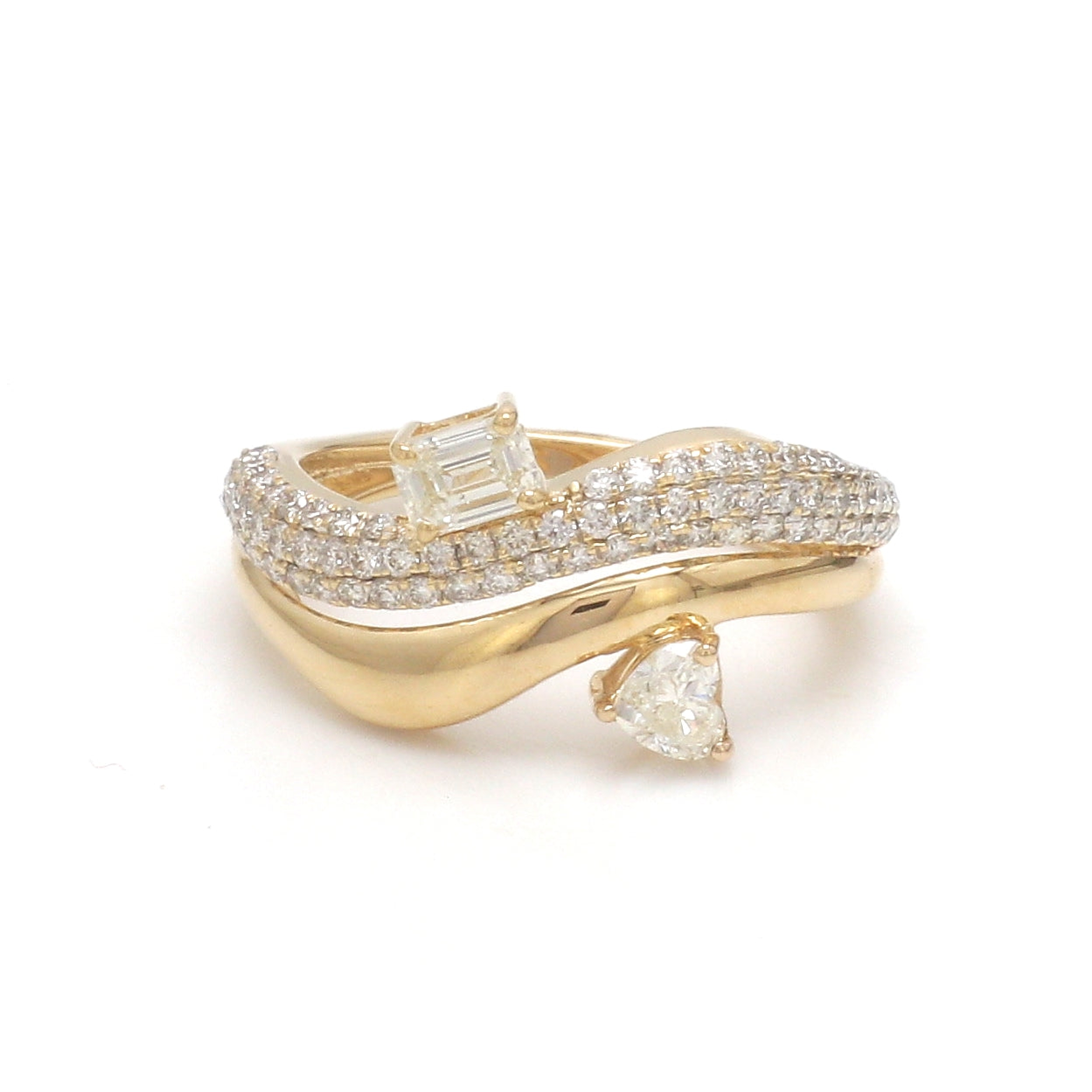 JPRG-3514/8938 Diamond Pear Octagon With Round Diamond Wave Ring