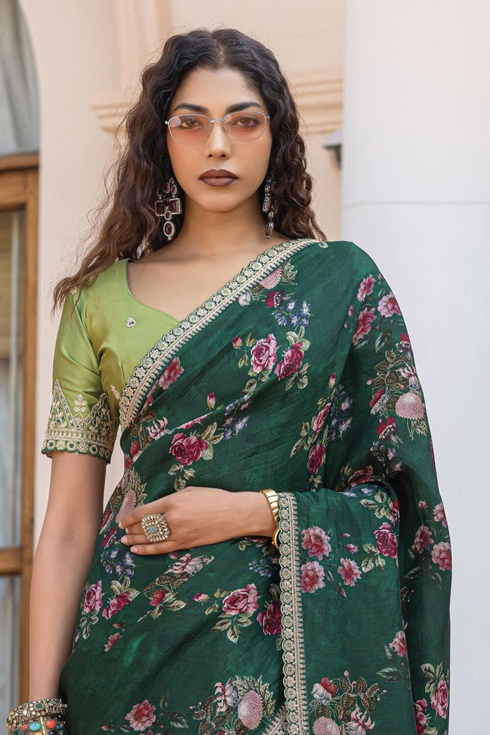 Green Color Printed Work On Viscose Fabric Stunning Saree