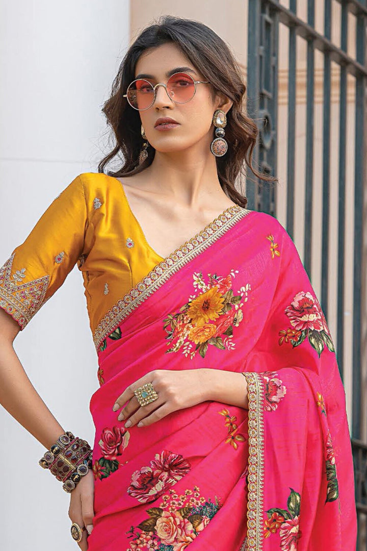 Luxurious and stylish viscose fabric saree in stunning Rani color