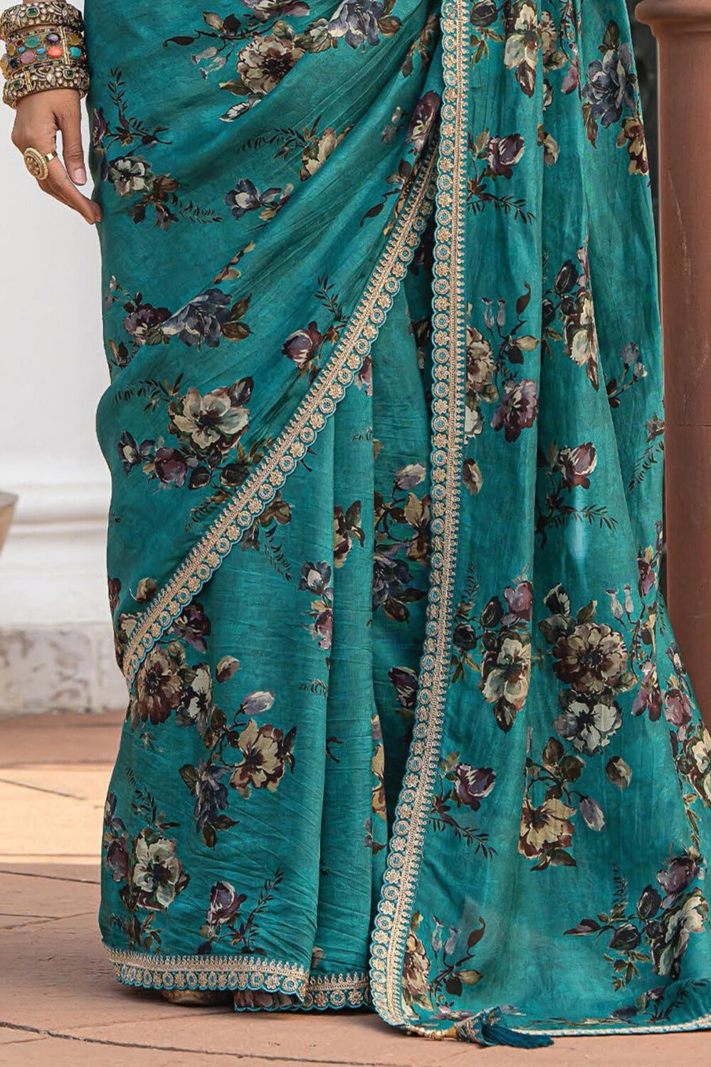 Viscose Fabric Sea Green Color Delicate Saree With Printed Work