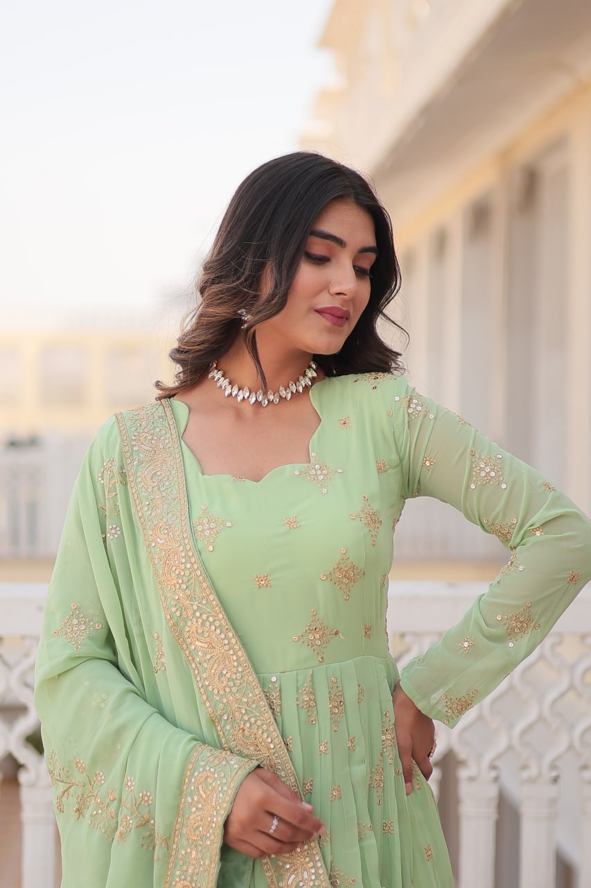 Pista Color aux Georgette with Zari & Sequins Embroidery Gown