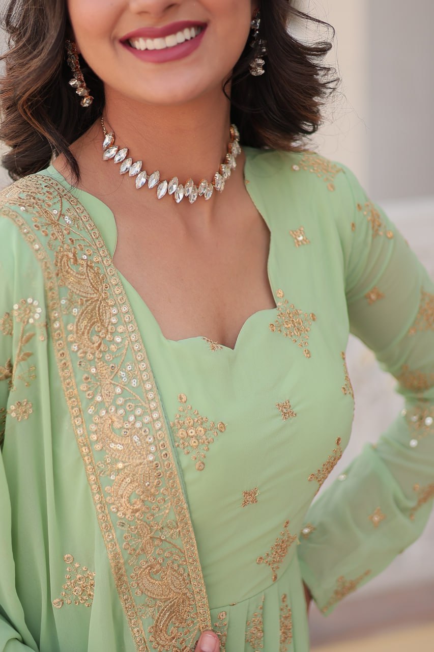 Pista Color aux Georgette with Zari & Sequins Embroidery Gown