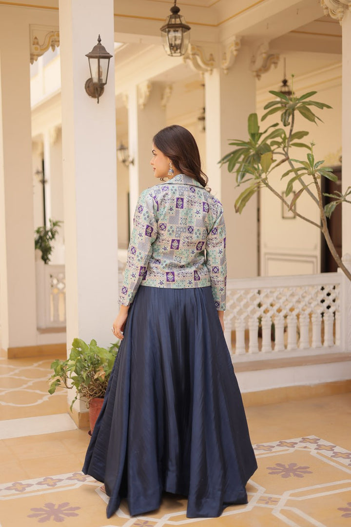 Blue Georgette Plain With Sequins and Thread Embroidery Work