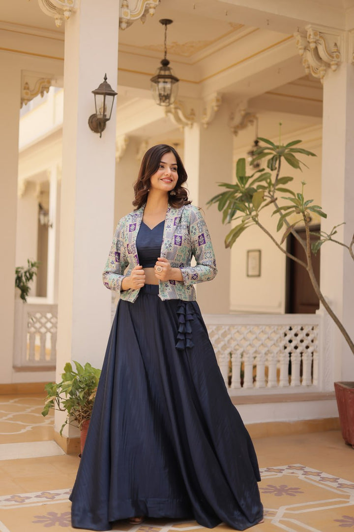 Blue Georgette Plain With Sequins and Thread Embroidery Work