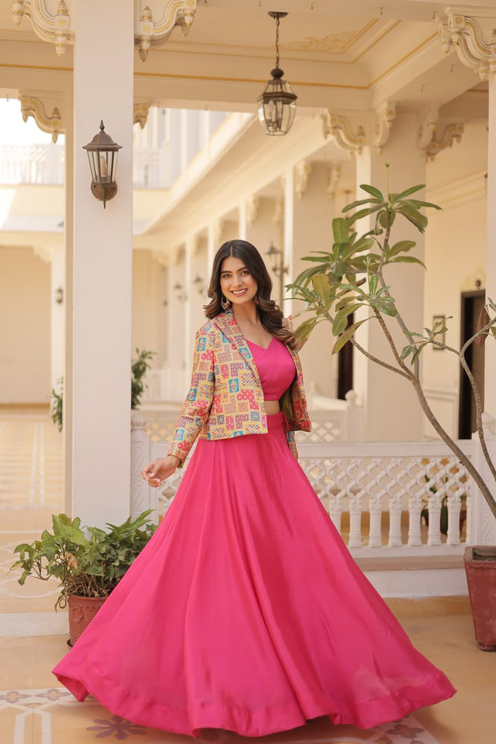 Pink Georgette Plain With Sequins and Thread Embroidery Work