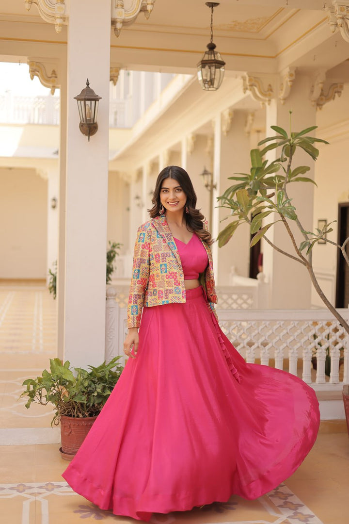 Pink Georgette Plain With Sequins and Thread Embroidery Work