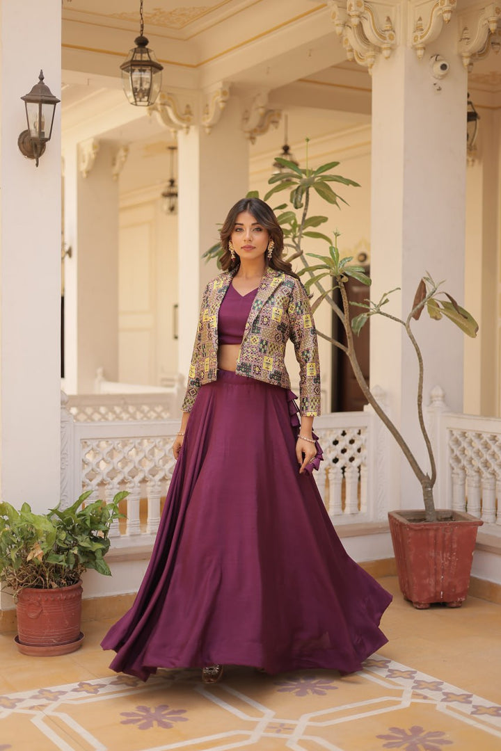 Wine Georgette Plain With Sequins and Thread Embroidery Work