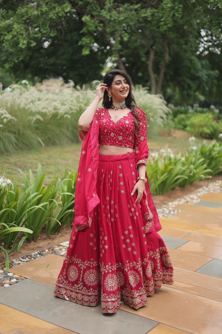 Red Color Rangoli Silk With Heavy Sequins & Thread Embroidered work Lehenga