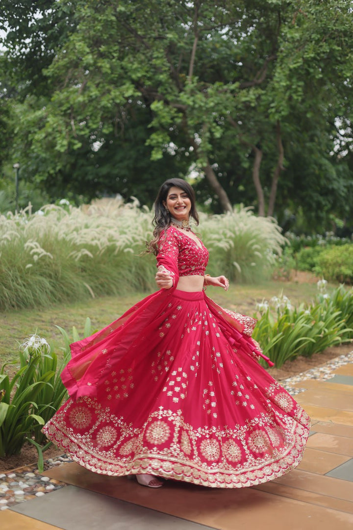 Red Color Rangoli Silk With Heavy Sequins & Thread Embroidered work Lehenga