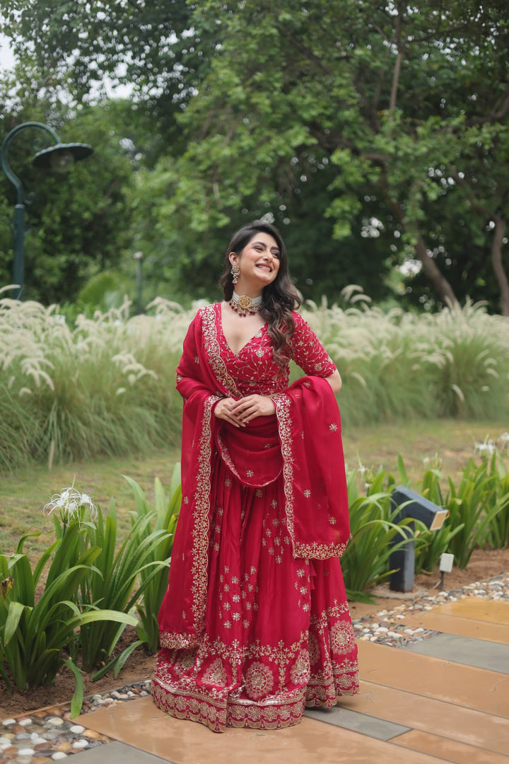 Red Color Rangoli Silk With Heavy Sequins & Thread Embroidered work Lehenga