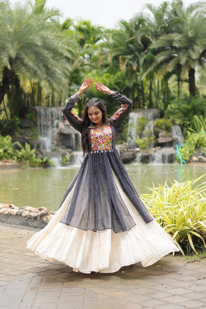 Black Color Kora Cotton with Standard Frill stitching Lehenga