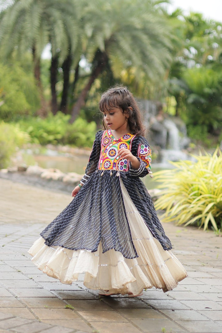 Black Color Kora Cotton with Standard Frill stitching Lehenga