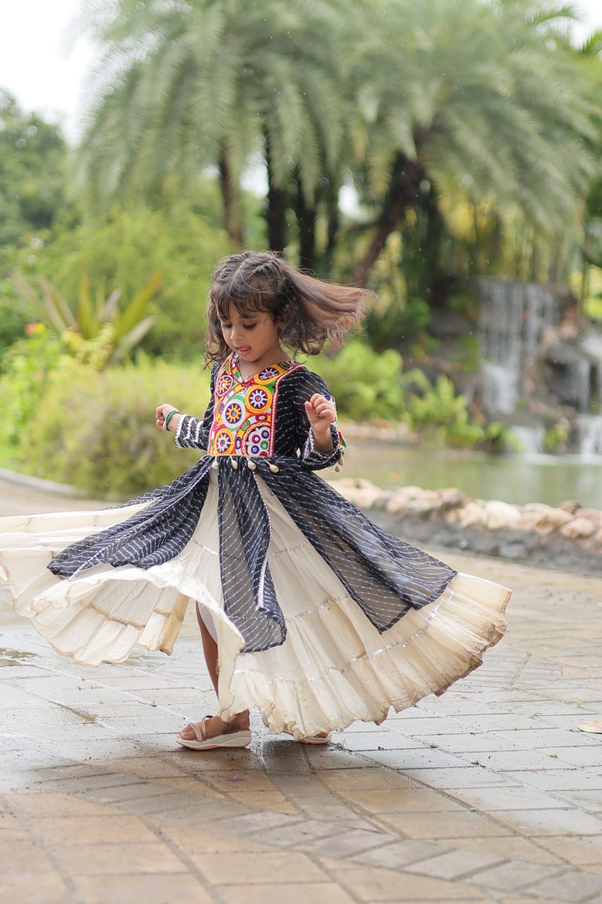 Black Color Kora Cotton with Standard Frill stitching Lehenga