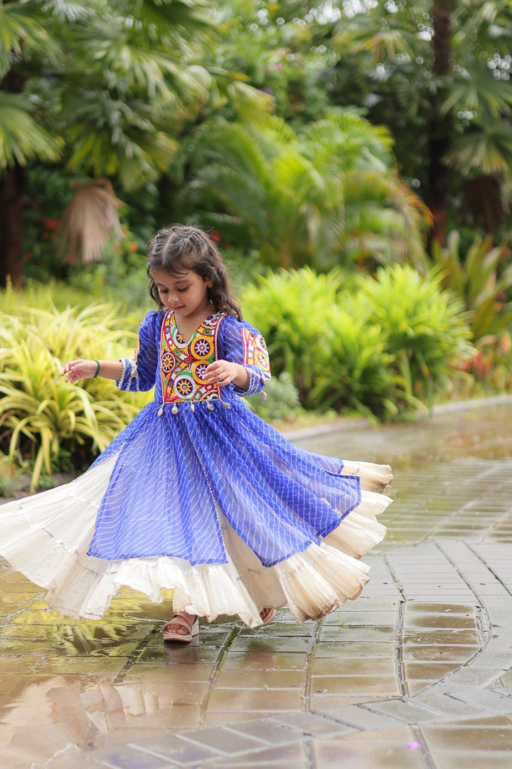 Blue Color Kora Cotton with Standard Frill stitching Lehenga