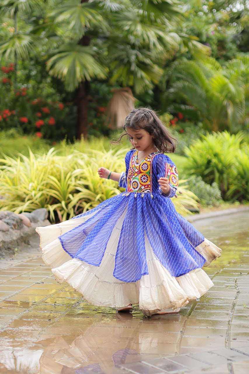 Blue Color Kora Cotton with Standard Frill stitching Lehenga