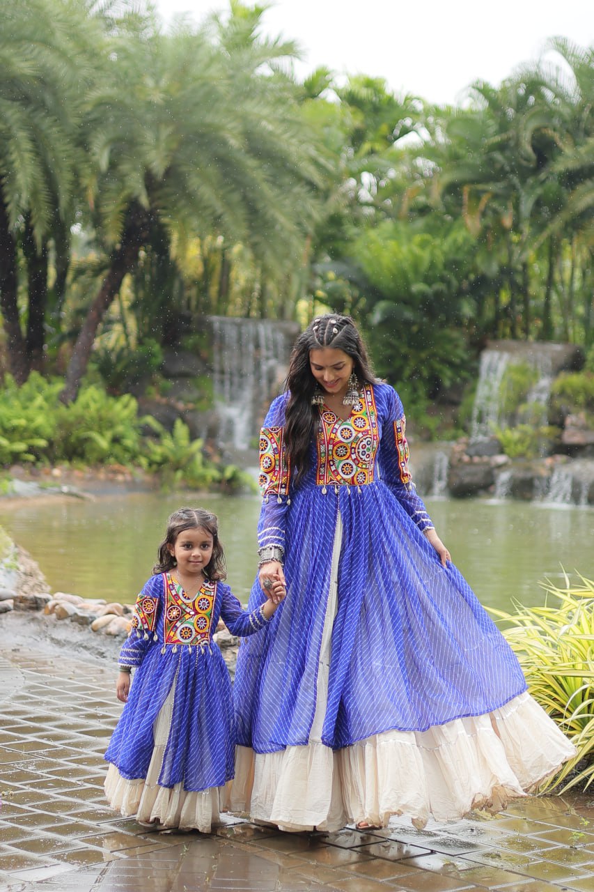 Blue Color Kora Cotton with Standard Frill stitching Lehenga