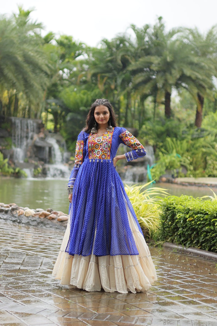 Blue Color Kora Cotton with Standard Frill stitching Lehenga