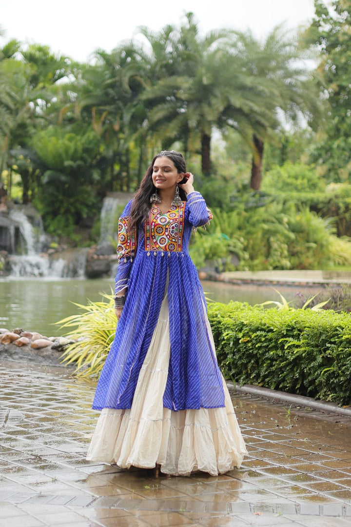 Blue Color Kora Cotton with Standard Frill stitching Lehenga