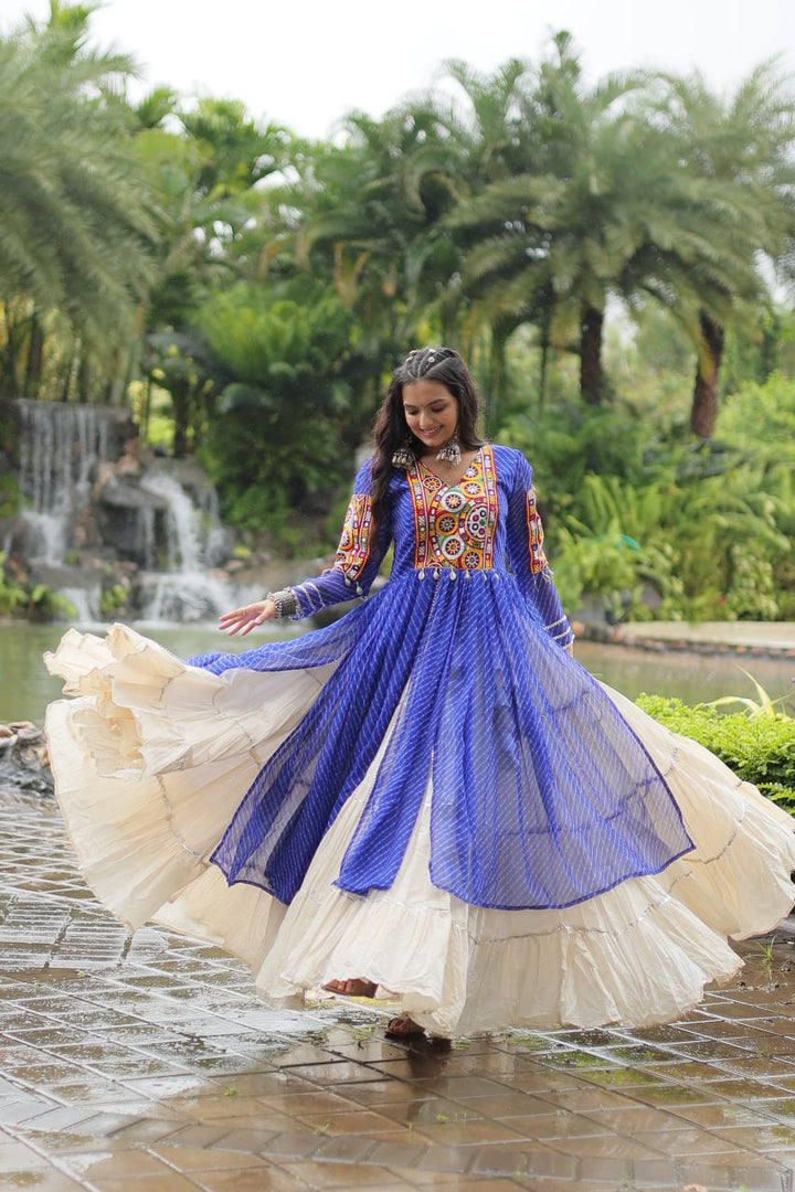 Blue Color Kora Cotton with Standard Frill stitching Lehenga