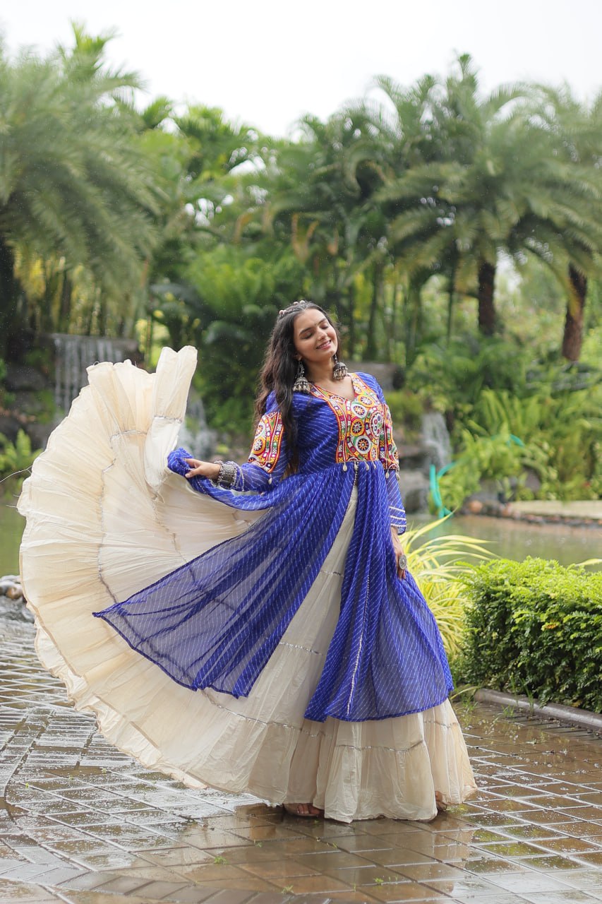 Blue Color Kora Cotton with Standard Frill stitching Lehenga