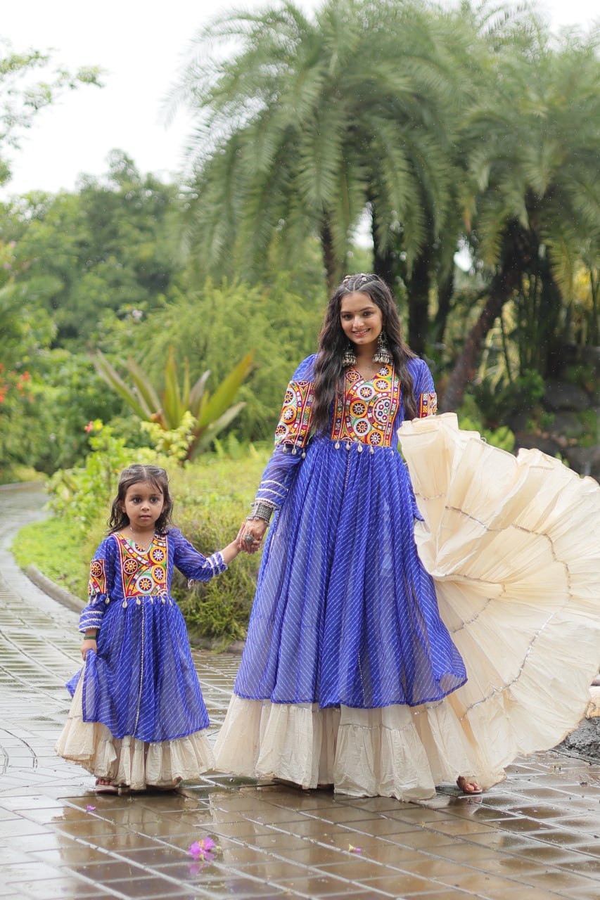 Blue Color Kora Cotton with Standard Frill stitching Lehenga