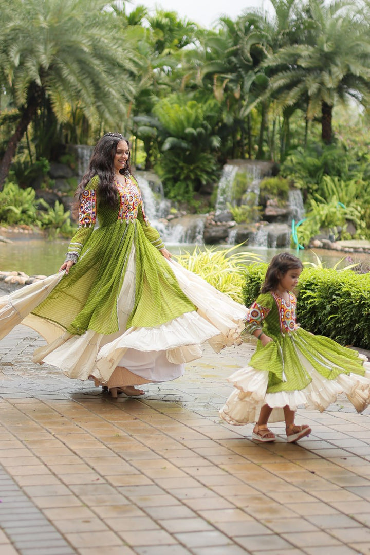 Green Color Kora Cotton with Standard Frill stitching Lehenga