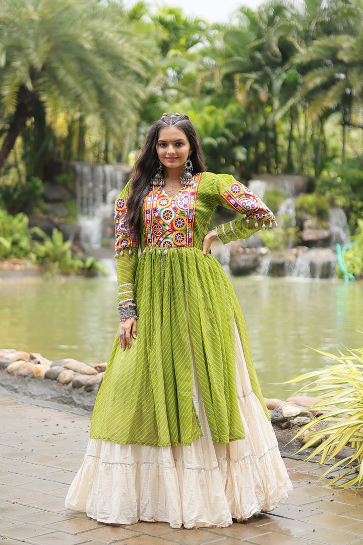 Green Color Kora Cotton with Standard Frill stitching Lehenga