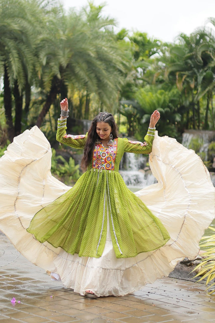 Green Color Kora Cotton with Standard Frill stitching Lehenga