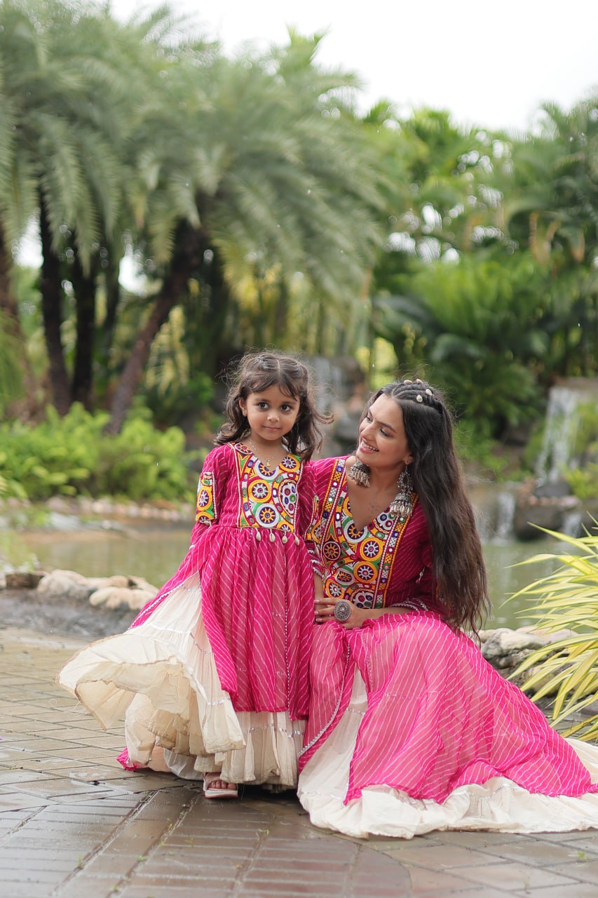 Pink Color Kora Cotton with Standard Frill stitching Lehenga