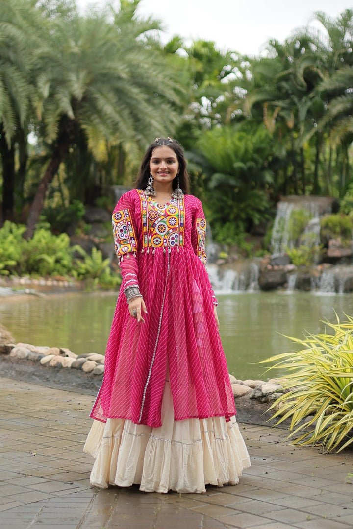 Pink Color Kora Cotton with Standard Frill stitching Lehenga