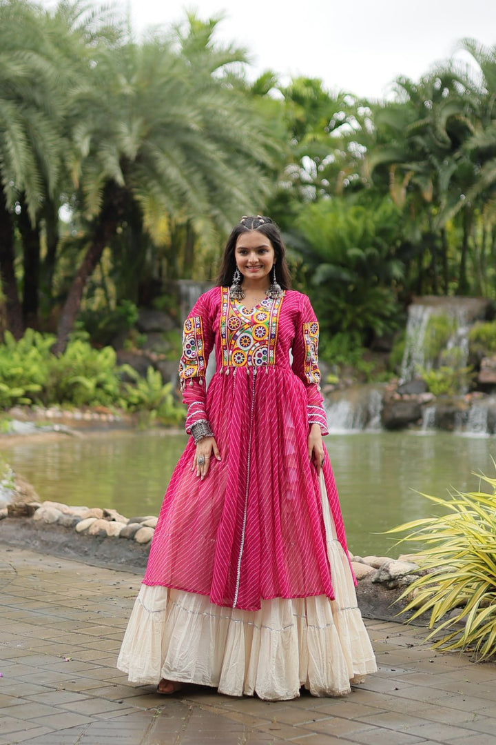 Pink Color Kora Cotton with Standard Frill stitching Lehenga