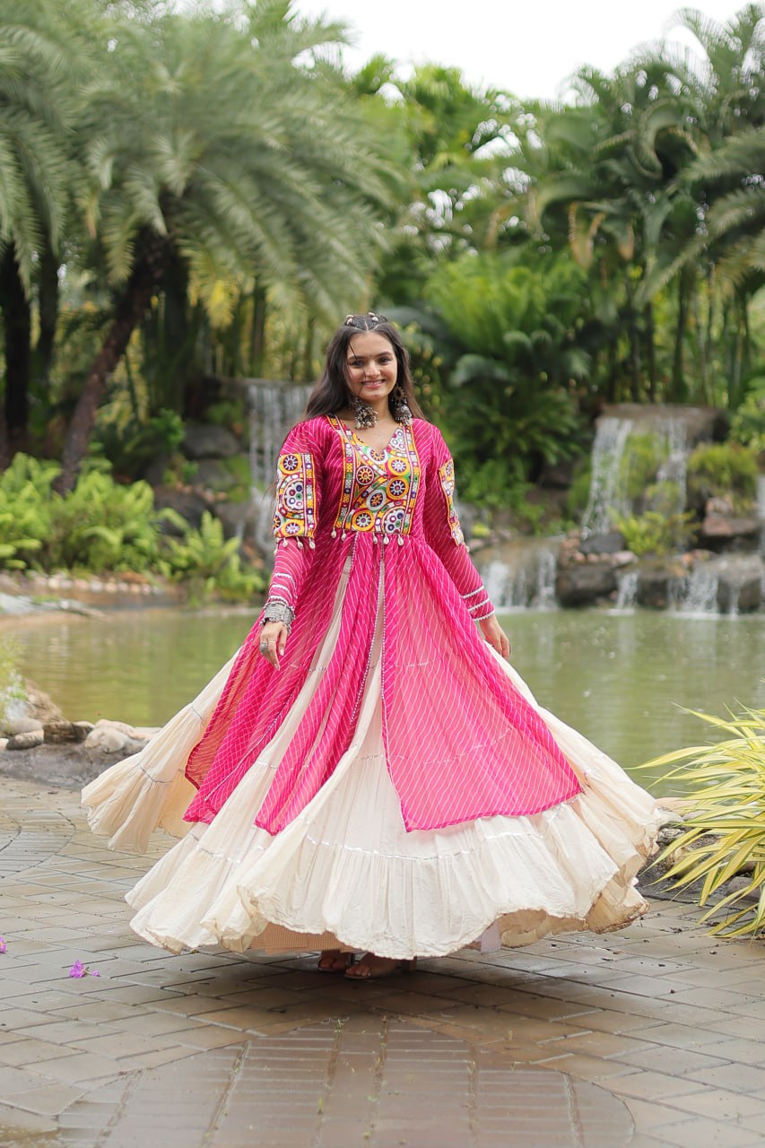 Pink Color Kora Cotton with Standard Frill stitching Lehenga