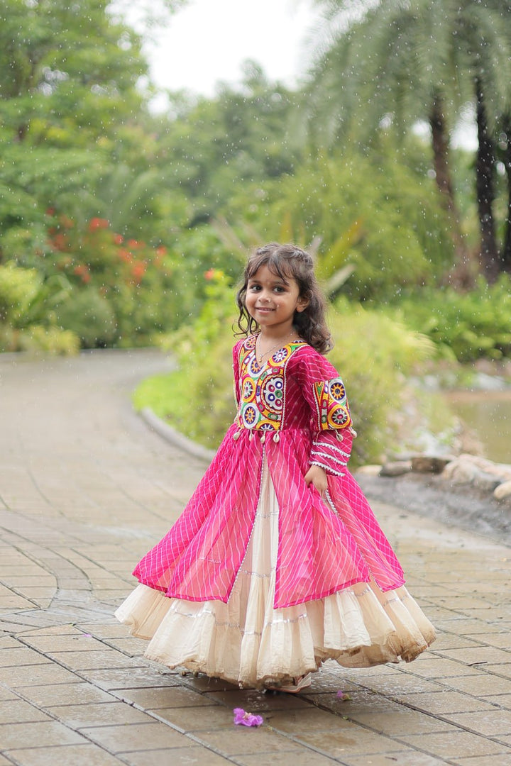 Pink Color Kora Cotton with Standard Frill stitching Lehenga