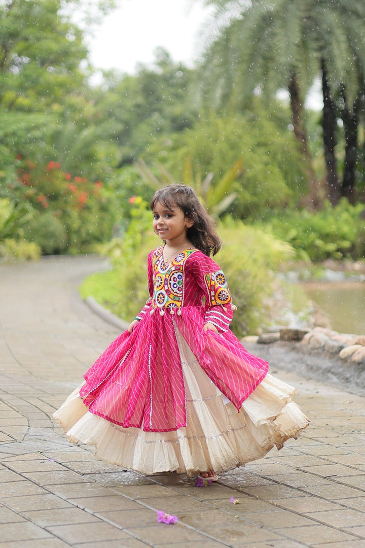 Pink Color Kora Cotton with Standard Frill stitching Lehenga