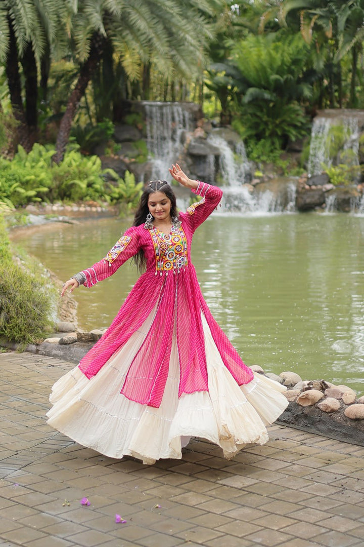 Pink Color Kora Cotton with Standard Frill stitching Lehenga