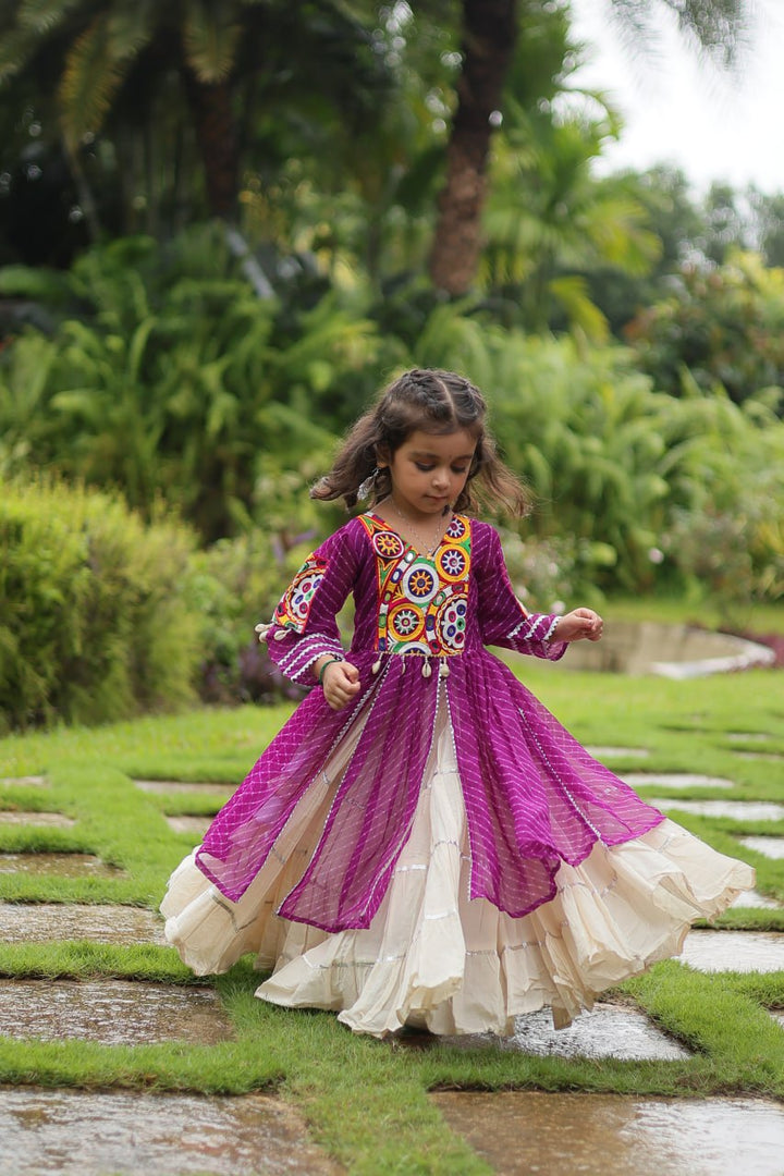 Purple Color Kora Cotton with Standard Frill stitching Lehenga