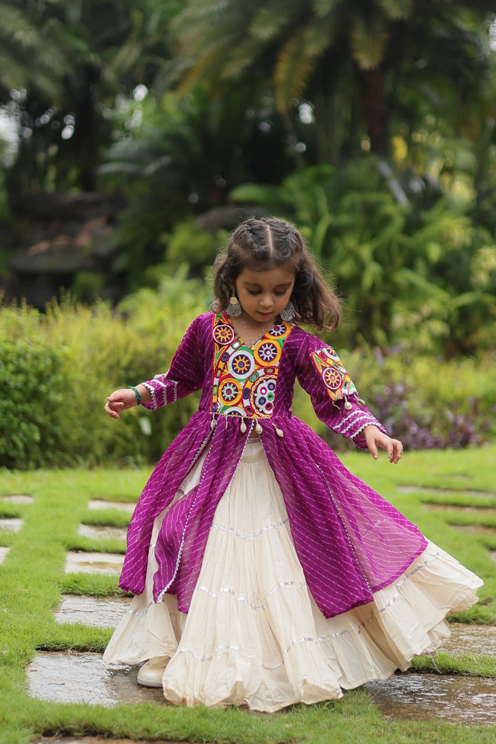 Purple Color Kora Cotton with Standard Frill stitching Lehenga